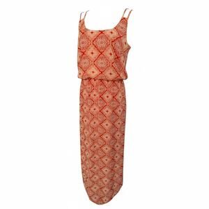 KUT From The Kloth Orange Medallion Maxi Dress Stretch Lightweight Flowy Size M